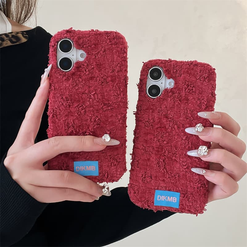 Apple Iphone 15 - Angora Red Fuzzy Phone Case for